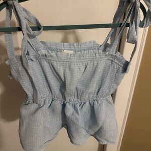 Light Blue Tie-Shoulder Smocked Peplum Top